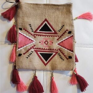 Artisan Pink & Burgundy with Multi-Tassels Boho Handmade Hand Bag